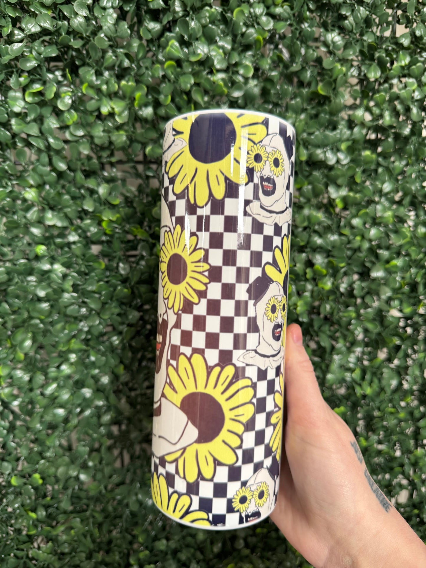 Checkered Art the Clown tumbler