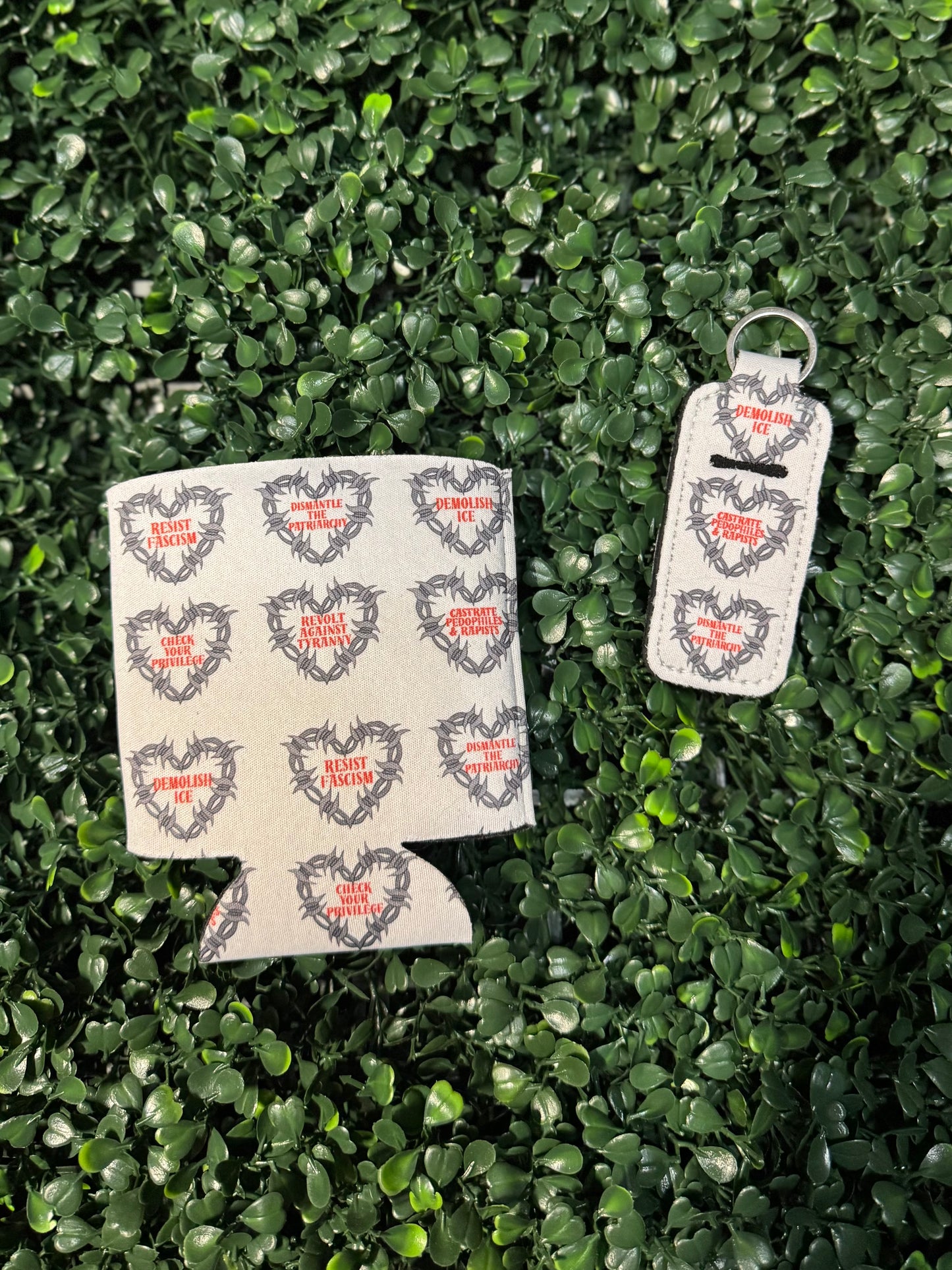 Barbed Wire Hearts Coozie "political"