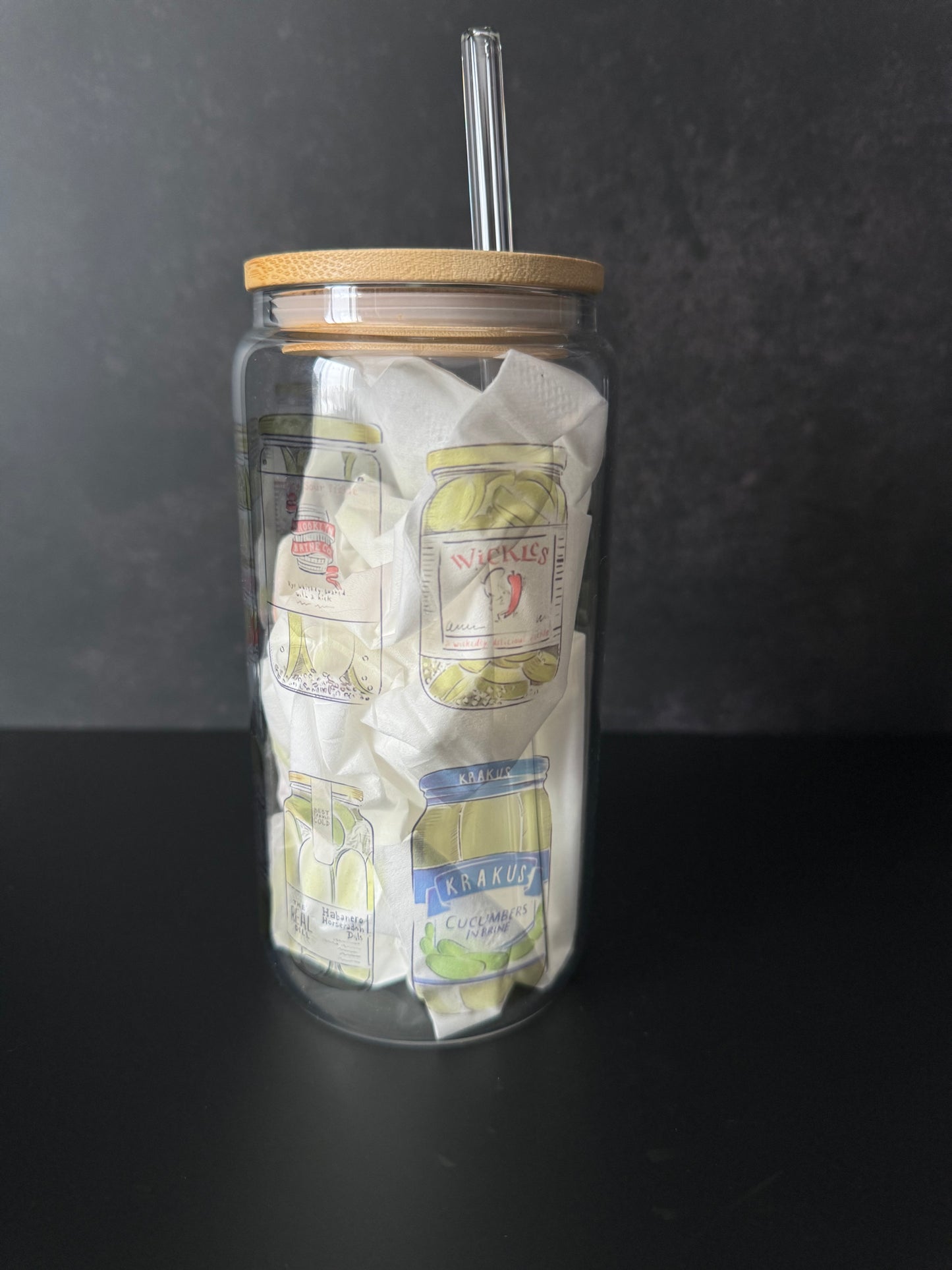 your fave pickle cup (clear glass)