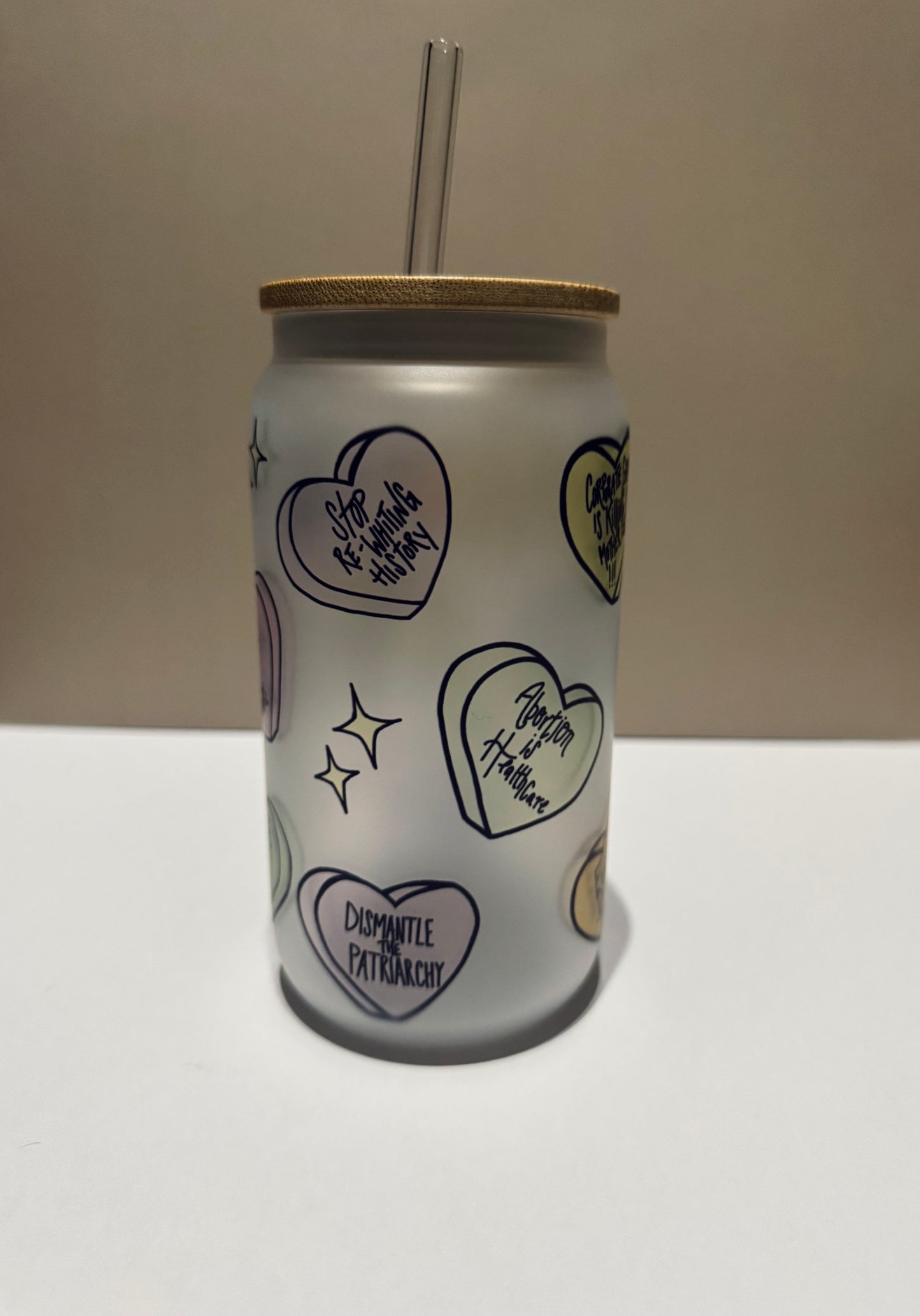 “Have the uncomfortable Conversation” (Hearts) - glass cup