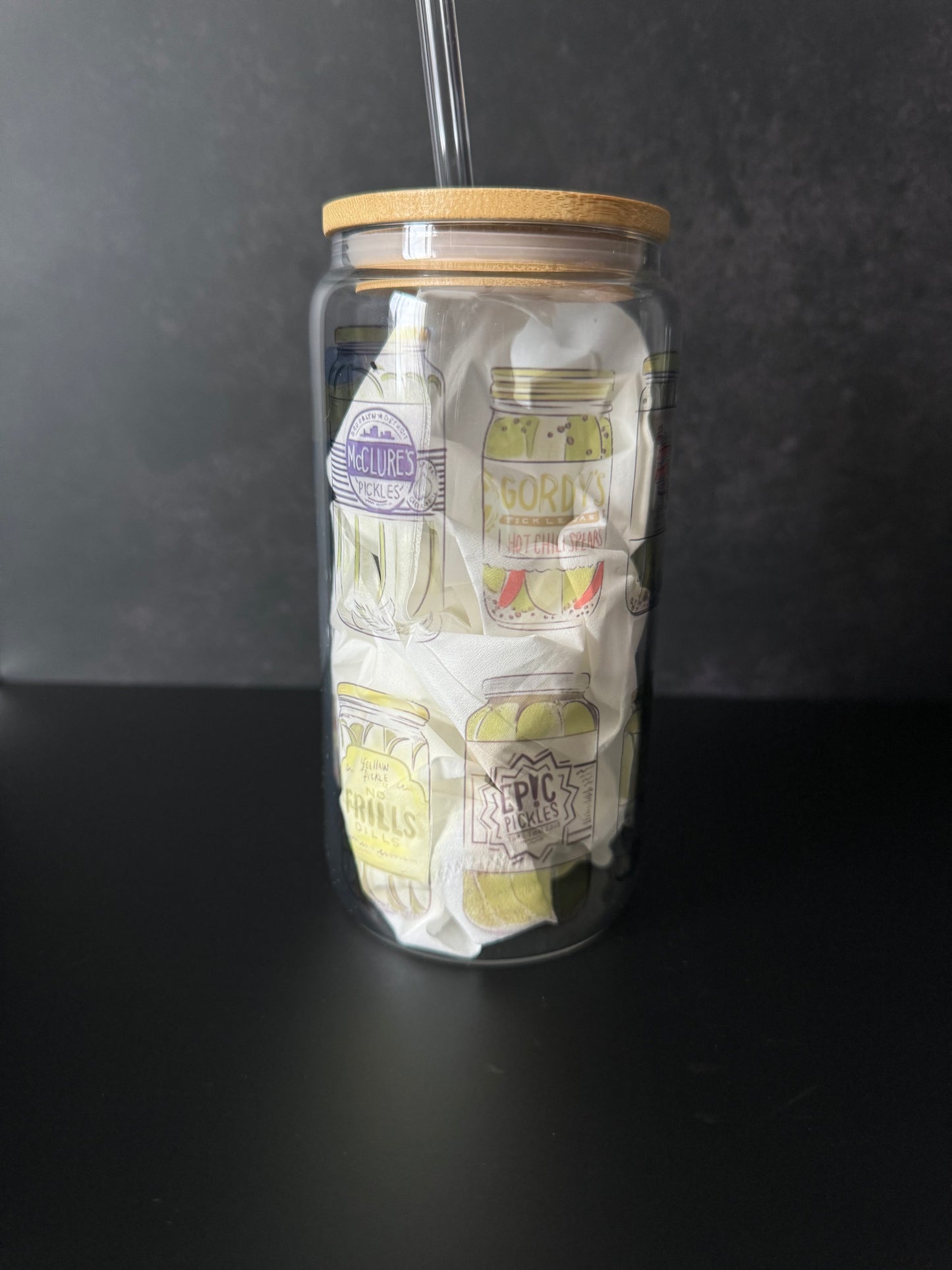 your fave pickle cup (clear glass)