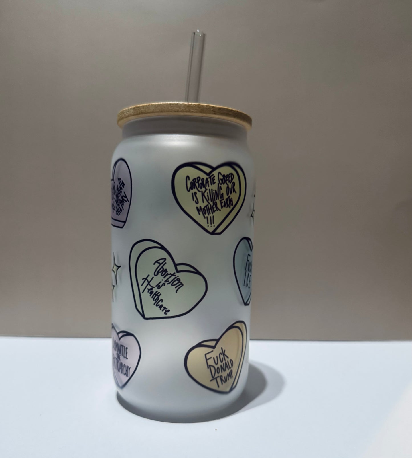 “Have the uncomfortable Conversation” (Hearts) - glass cup