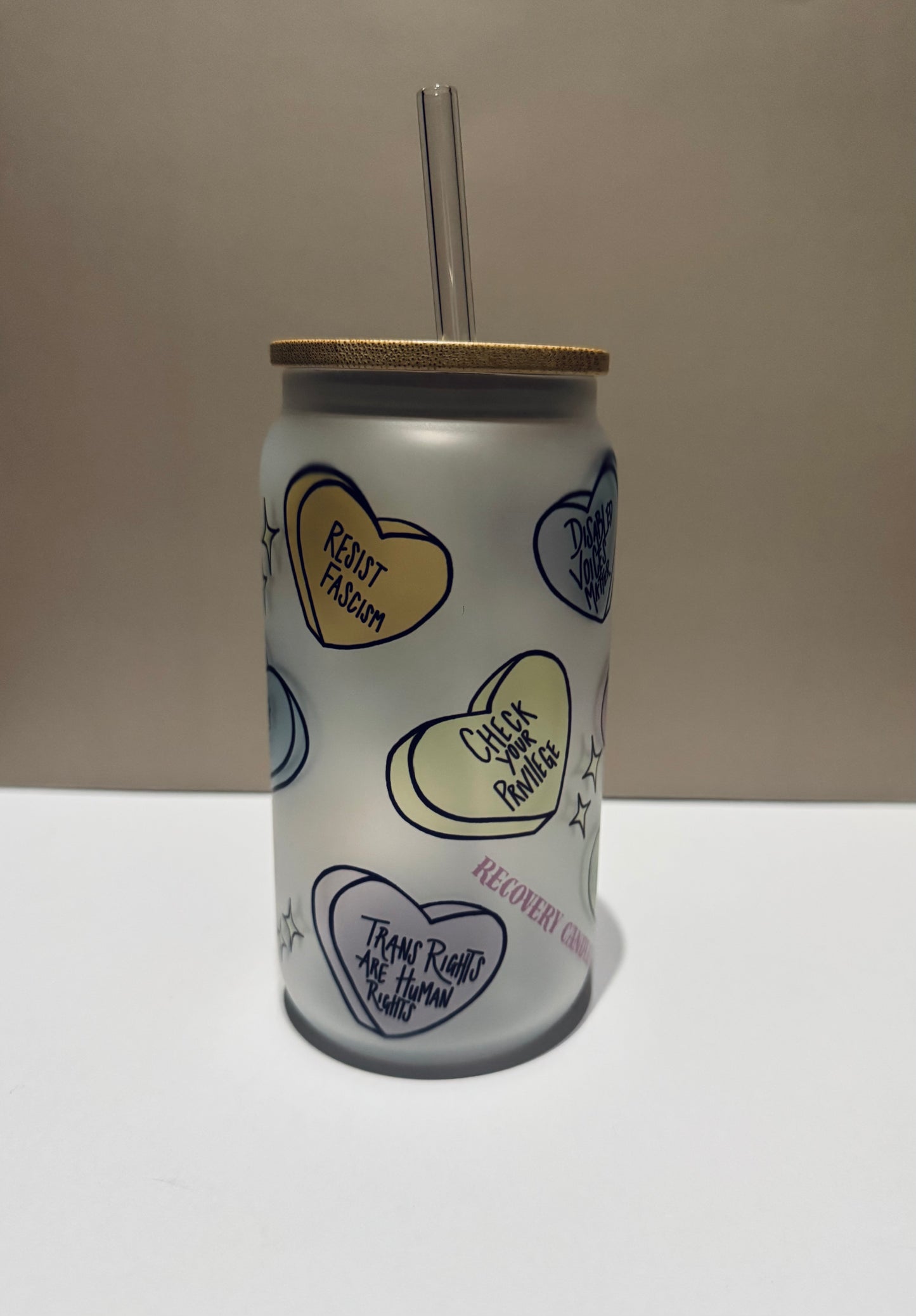 “Have the uncomfortable Conversation” (Hearts) - glass cup